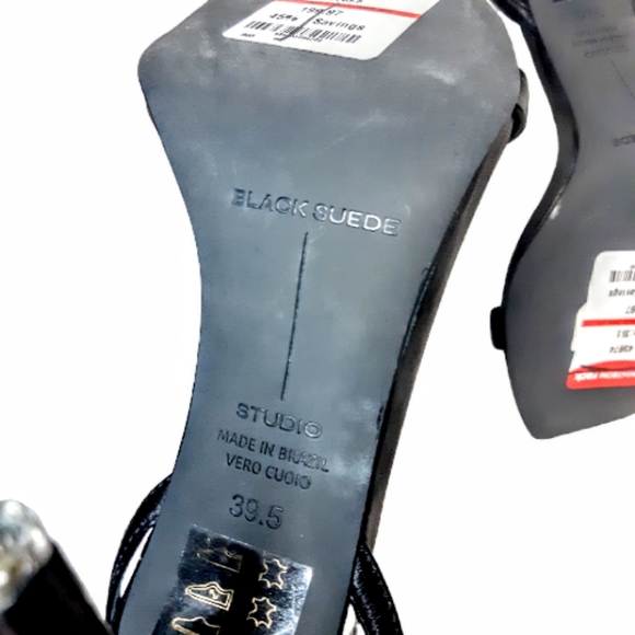 Black Suede Studio Carla Black Leather Strappy stiletto heel Sling back Sandal - Picture 9 of 10